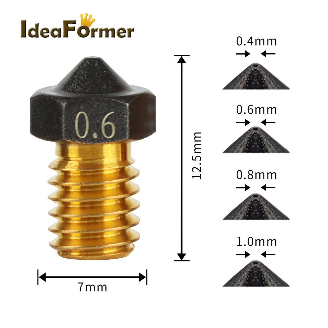 1/2/5 Stück E3D V6 PTFE-beschichtete Messingdüse 0,2/0,4/0,5/0,6/0,8/1,0 mm 1,75 mm M6 3D-Drucker V6 Düsen für Ender3 Titan Prusa I3 MK3 – Detail 6
