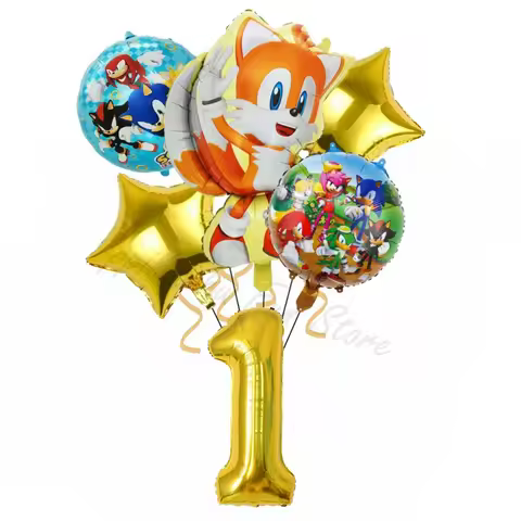6PCS Anime Shadow Cartoon Balloon Game Theme Boy Girl Sonic Cute Birthday Party Decorations Children's Bath Set Gift