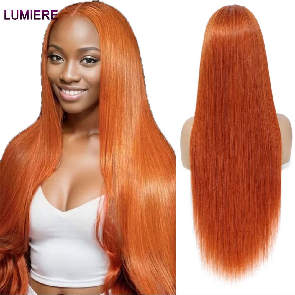 

Lumiere Straight 13x4 Lace Front Wigs Human Hair Pre Plucked Ginger Orange HD Lace Frontal Human Hair Wigs 180% Density