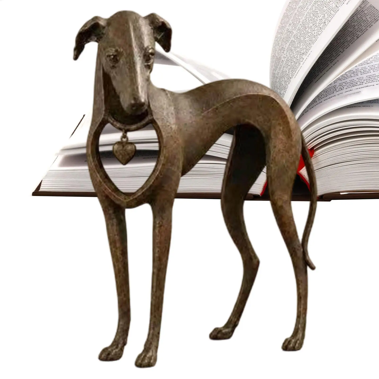 Sighthound Figurine with Heart Vintage Resin Dog Statue Decor Rustic Greyhound Desk Ornament for Home Apartment Indoor Study