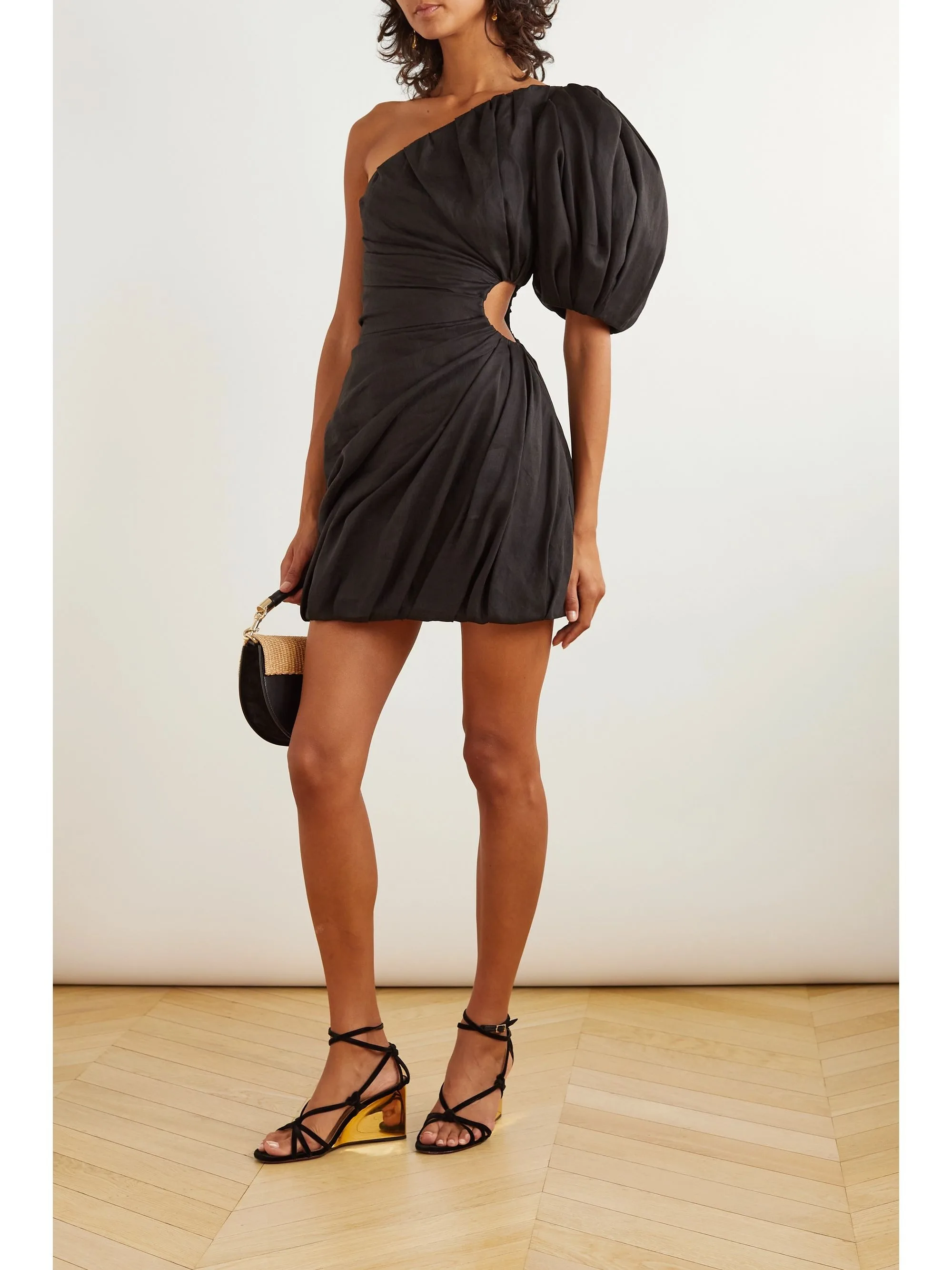 Elegant Fashion White Women Swimsuit Puff Sleeve Off-The-Shoulder Sleeveless Slanted Shoulder Open-Waisted Solid Color Beach