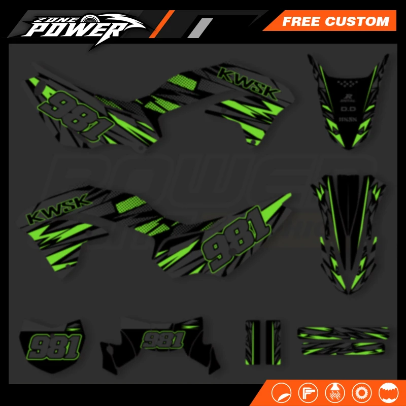 Powerzone Motorcycle Graphic Decal Stickers Kits For Kawasaki KLX230 230R 230 2020 2021 2022 2023Number Name Customize 04