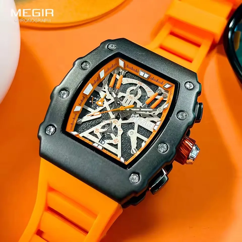 MEGIR 2218 Modne zegarki kwarcowe dla mężczyzn Wielofunkcyjny chronograf Świecący kalendarz Zegarek męski do sportów na świeżym powietrzu reloj hombre