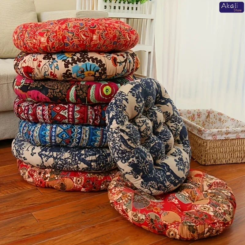 Soft Cotton and Linen Floor Cushions Bohemian Round Cushion Tatami Floor Pillow Mat Living Room Decorations