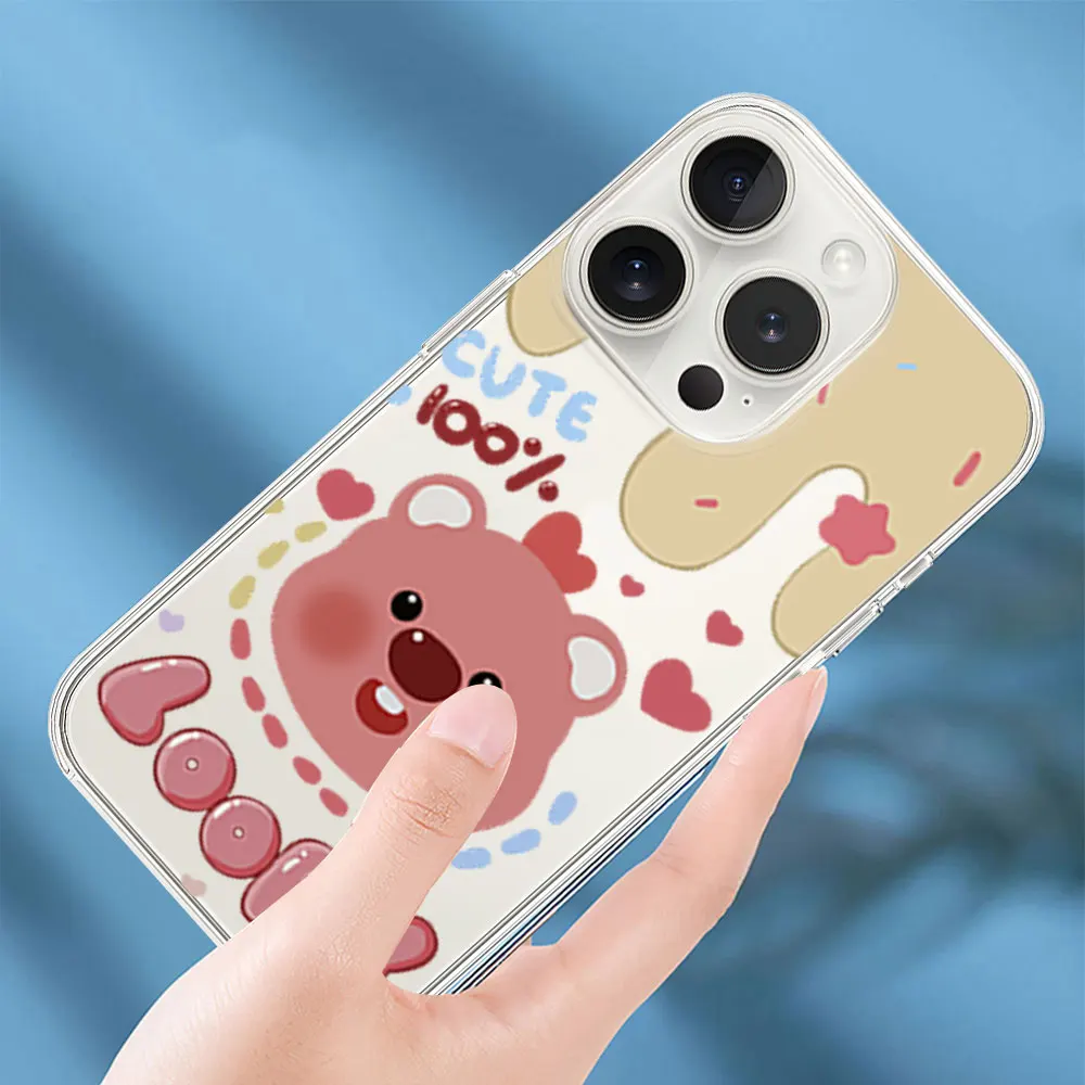 Phone Case for iPhone 11 12 13 14 15 16 Max Pro Plus Transparent Soft Shell MINISO Cute Cartoon L-Loopy