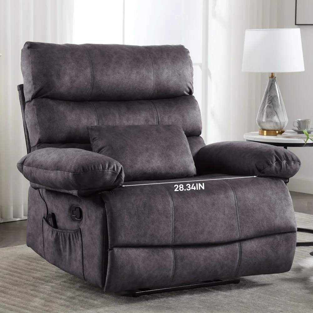 

Oversized Recliner Chair, Plus Size 28 inch Large Wide Seat Manual Flannel Recliner with Pockets, Massage Pillow 350 lb Capacity