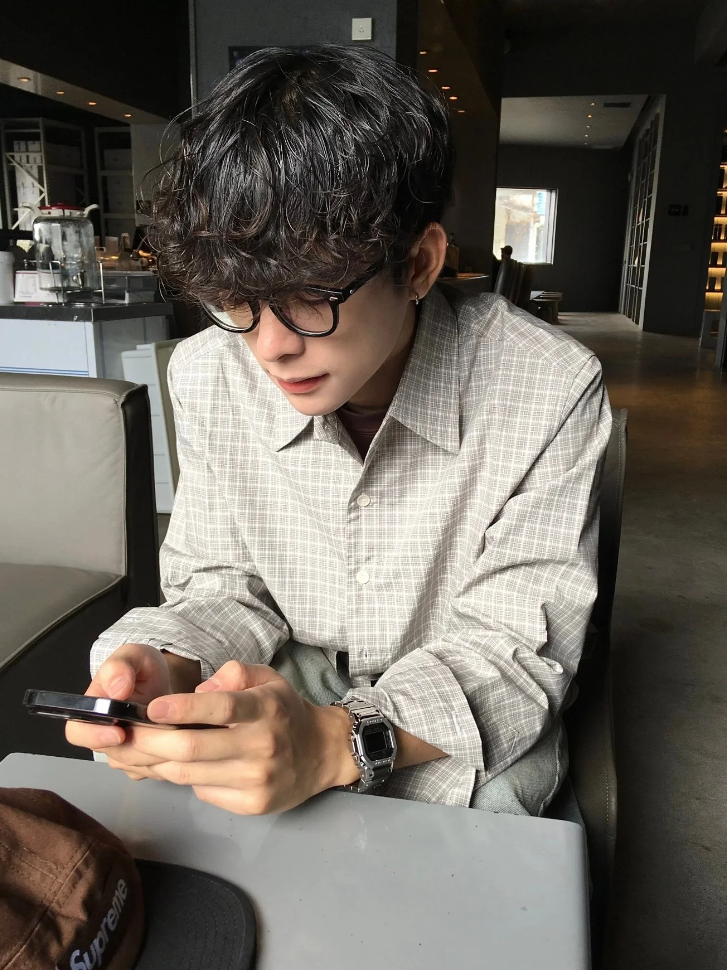 American Retro Grey Green Plaid Intellectual Long Sleeve Shirt Men's Cleanfit Versatile Plaid Shirt Jacket Summer Casual Style