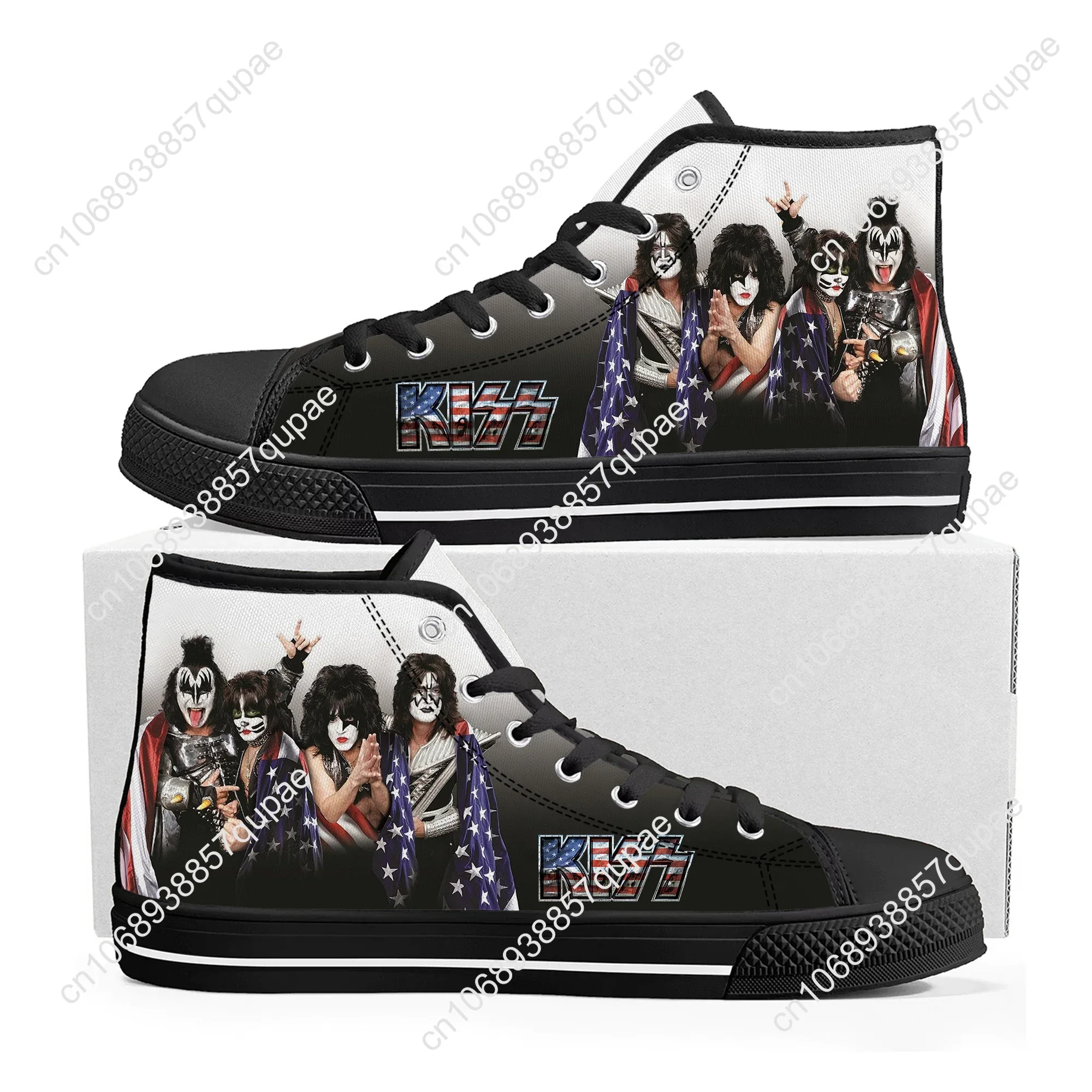 Heavy Metal Kiss Rock Band High Top High Quality Sneakers Mens Womens Teenager Canvas Sneaker Casual Couple Shoes Custom Shoe