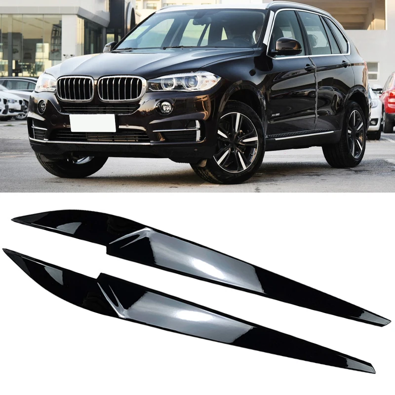 

Car Front Headlight Eyebrow Eyelid Auto Head Lamp Light Trim Eyebrows Sticker Gloss Black For BMW X5 X6 F15 F16 2014-2018