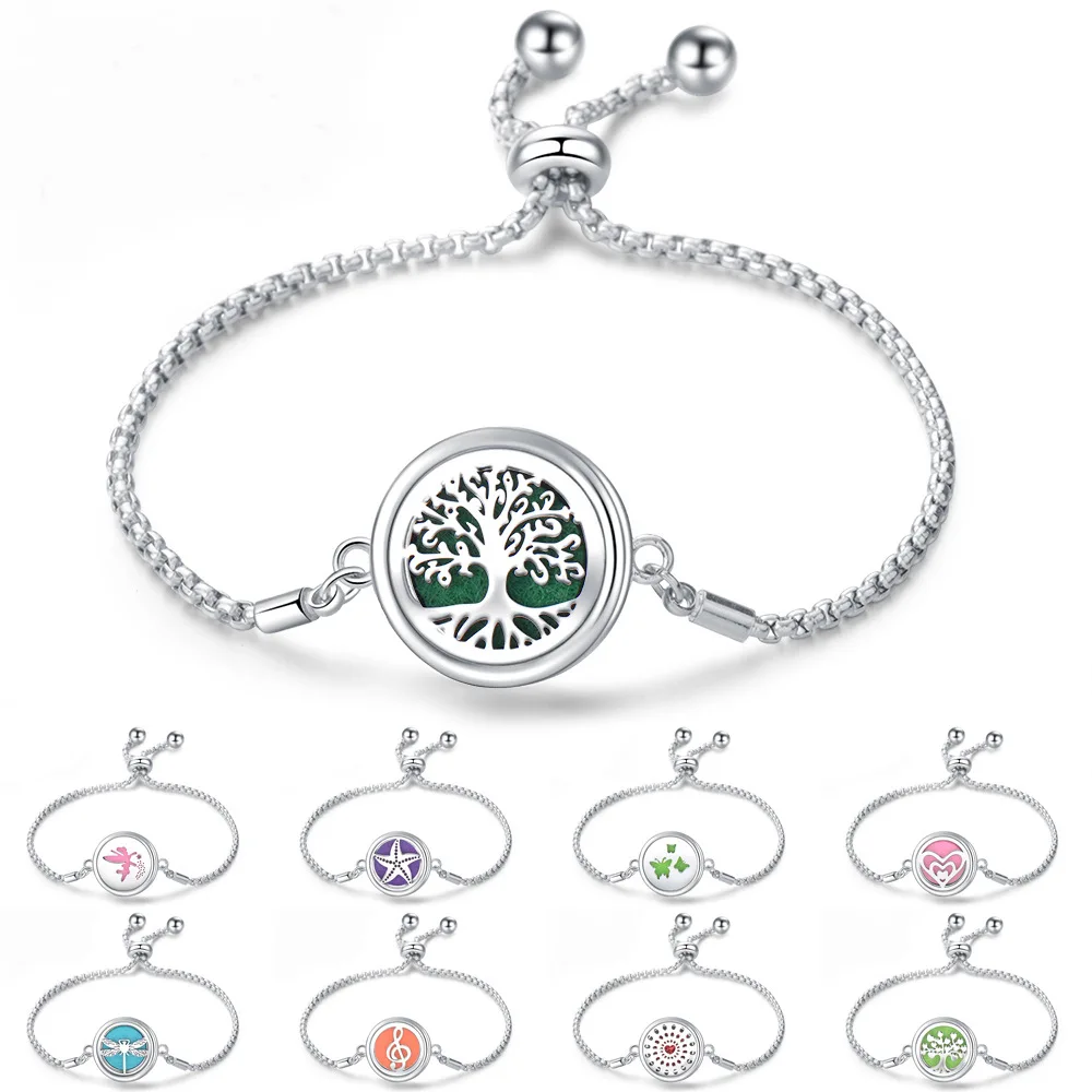 Fashion DIY Aromatherapy Bracelet Life Tree Silvery Chain Adjustable Size For Women&Men Charm Jewelry DIY No Fragrance