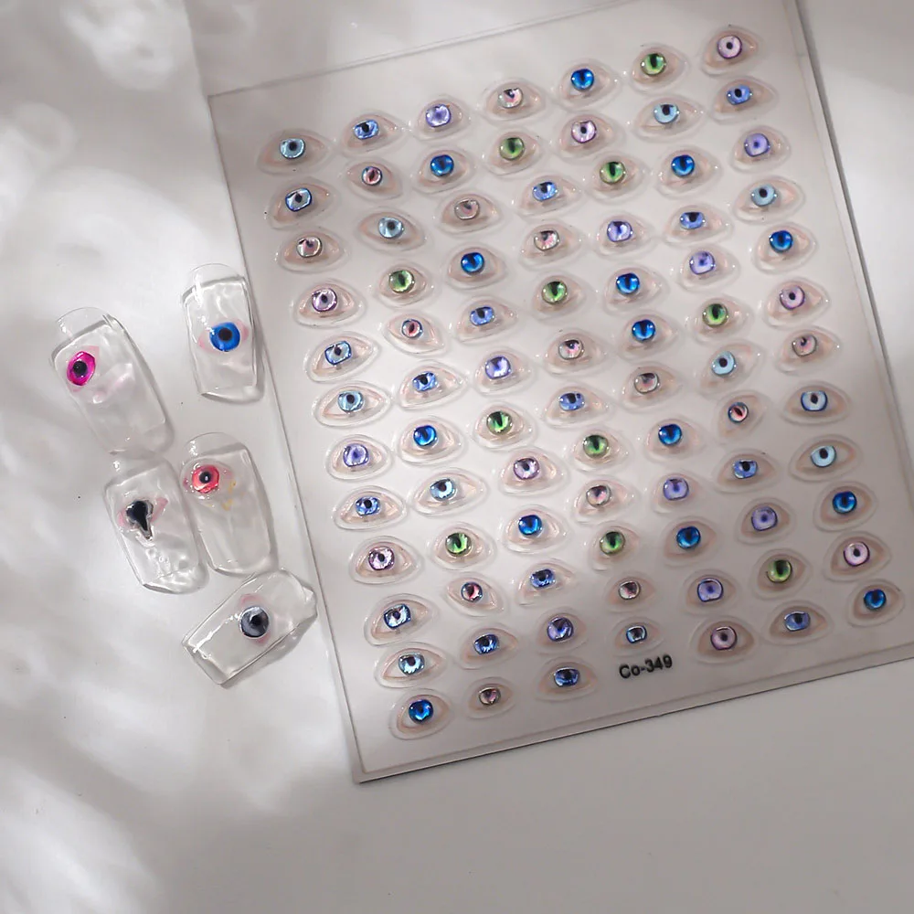 5D Bronzing Dark Evil Eye สติกเกอร์เล็บนูนสีสันสดใส Decals ตกแต่งสําหรับเล็บ DIY สีชมพูสีฟ้าสีแดง Slider อุปกรณ์