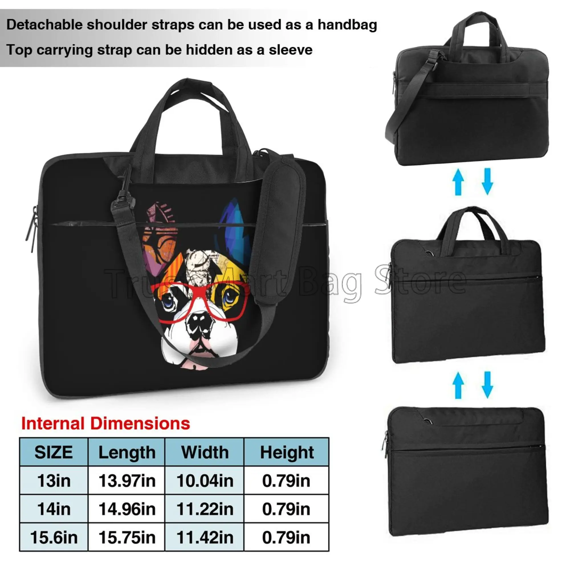 Cute French Bulldog Art Print Laptop Bag Water Resistant Large Laptop Case Computer PC Cover Pouch with Handle 13/14/15.6 Inch