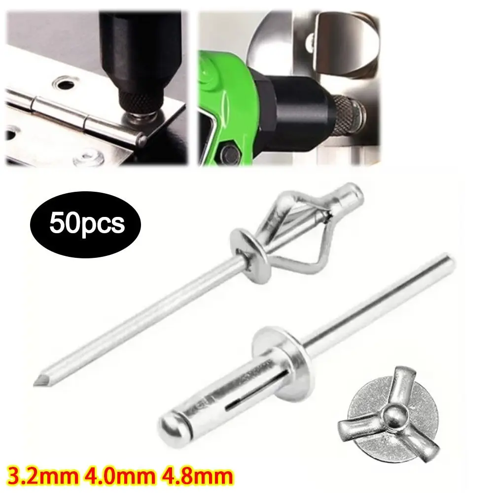 

50pcs New 3.2mm 4.0mm 4.8mm Folding Blind Rivet Silver Tri-fold Aluminum Alloy Rivet Round Head Tri Grip Rivets