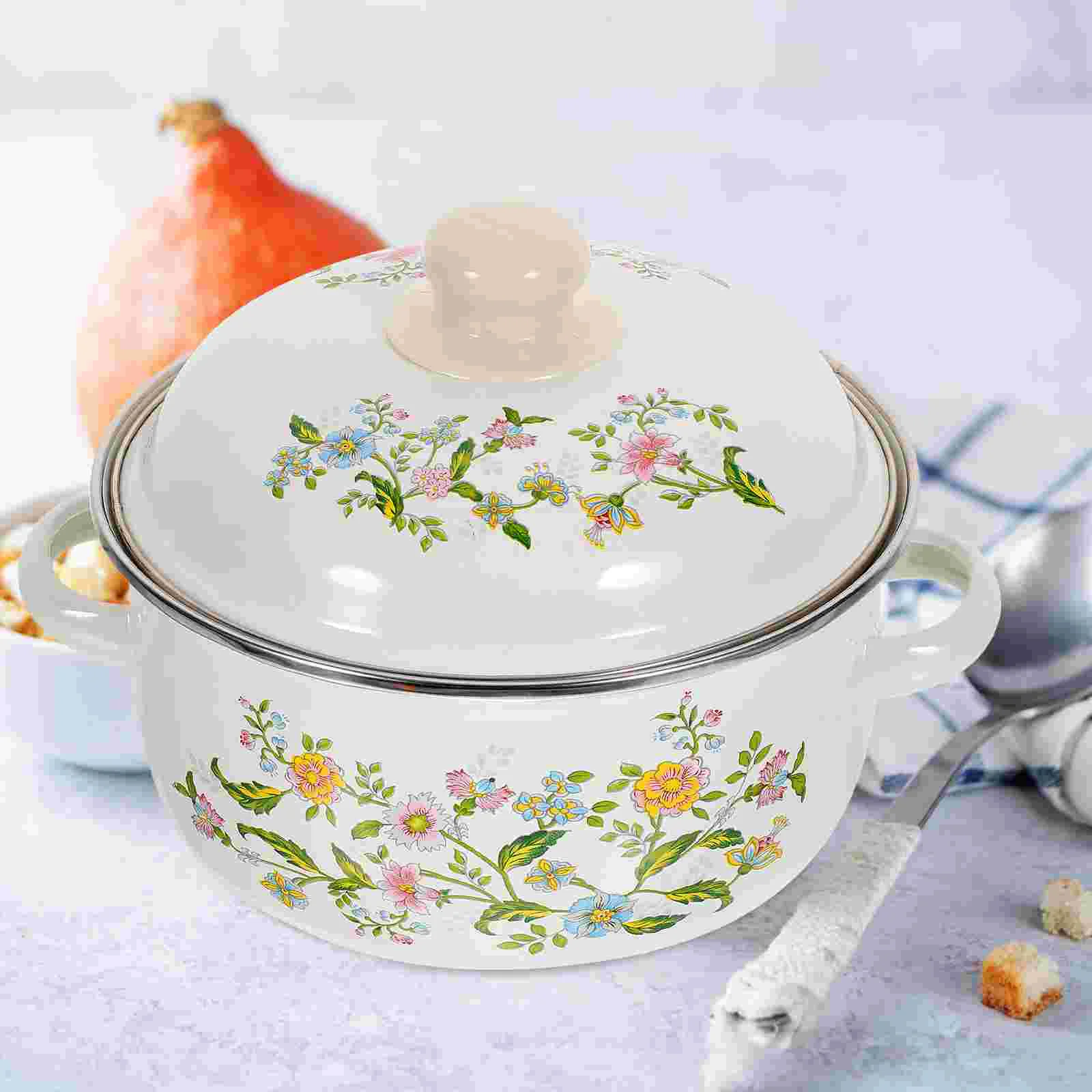 3 Pcs Enamel Pot Soup Stockpot Casserole Stew Cookware Small Pan for Stove Top Sauce with Handle