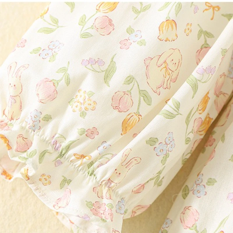 Robe d'automne pour filles, imprimé Floral, avec ourlet à volants, broderie de lapin, manches longues, robes de princesse en coton, tenue mignonne pour tout-petits, 2025
