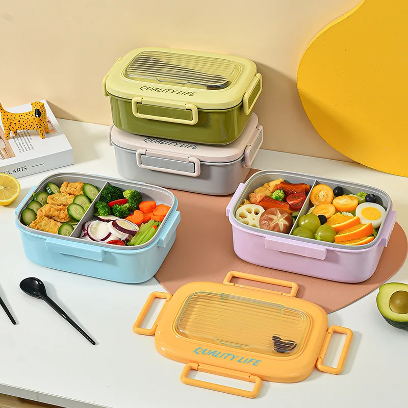 Przenośne pudełko na lunch, pojemnik na lunch dla dzieci, podwójne pudełko Bento z zastawą stołową, pojemnik do przechowywania żywności w kuchence mikrofalowej