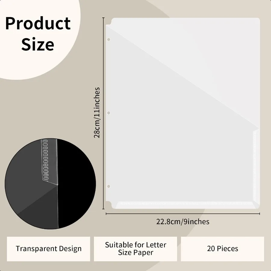 20 عبوة من فواصل الموثق مع جيوب بحجم الحروف وسترة ملف مائل شفافة و3 فتحات مجلدات مستندات بلاستيكية للمكتب والمنزل