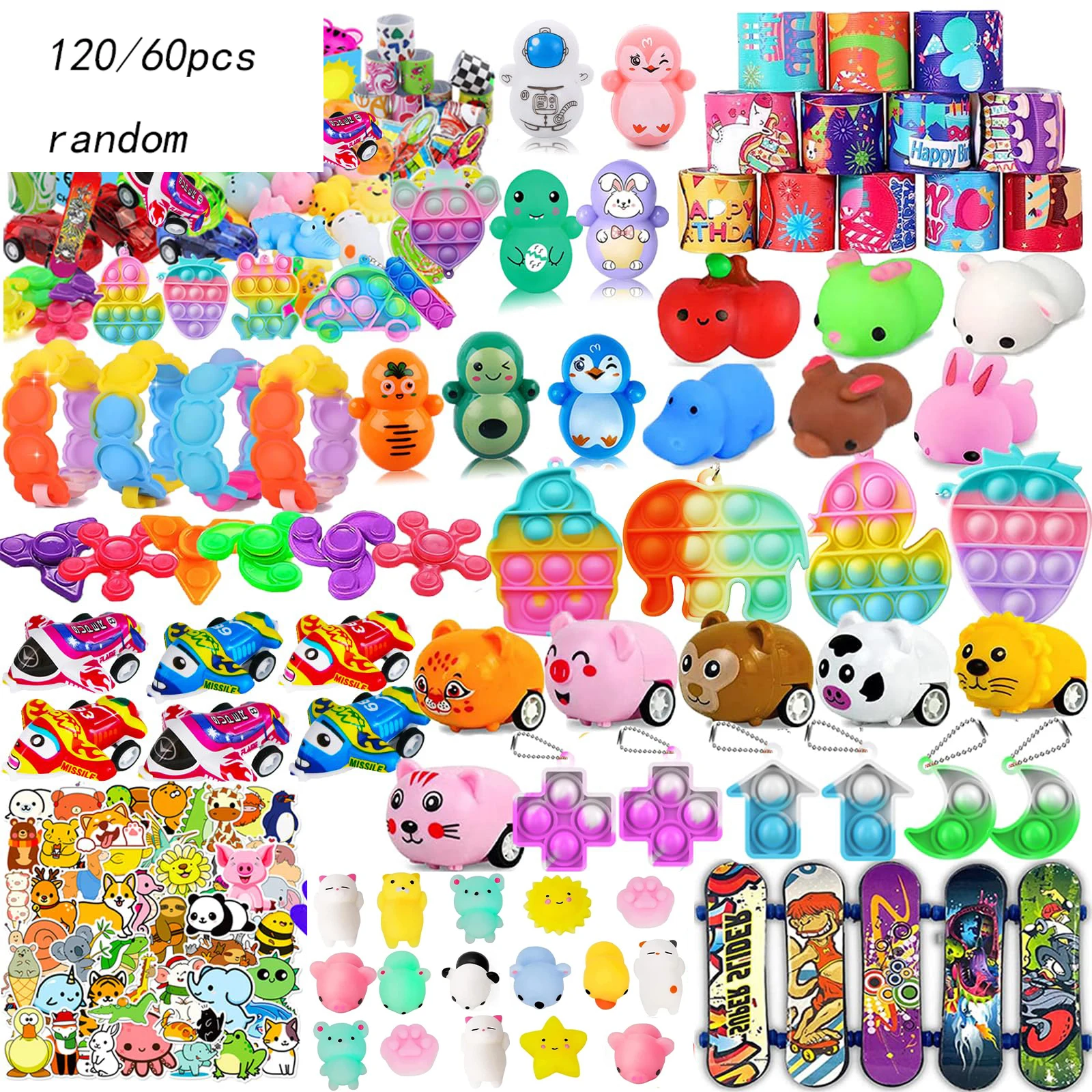 120/60PCS Party Favors for Kid Pop Fidget Toys, Treasure Box for Classroom, Pinata Filler, Goodie Bag Stuffers