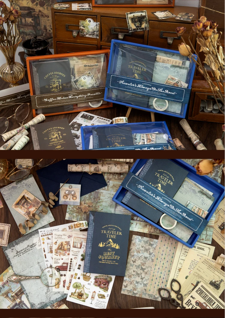 Journal GO 65-teiliges Set Retro Journaling Geschenkbox, Komplettes Vintage Scrapbook-Kit mit Papier & Aufklebern für Planer, Junk Journals – Detail 21