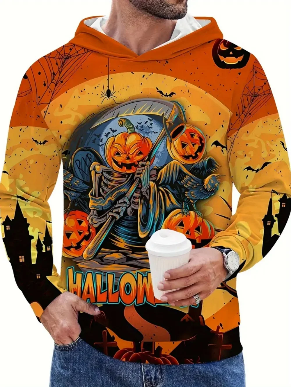 

Halloween Men's T-Shirts Vintage Pumpkin 3D Print Autumn Long Sleeve Tee Casual Fashion Men's Top Holiday Loose Men's Clothing