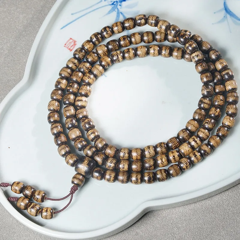 Sumatra Agarwood Old Material Vintage Shape 108 Beads Multi Wrap Mala Bracelet Sweet Aroma Prayer Beads