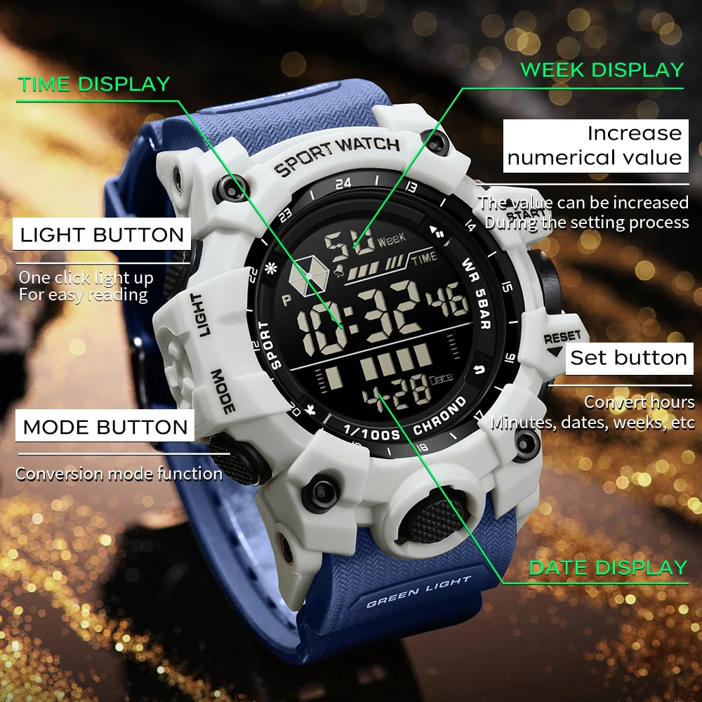 SANDA New Fashion Digital Watch for Men TPU Strap 5ATM Waterproof Wristwatch Mens Shockproof LED Sport Watches Reloj Hombre