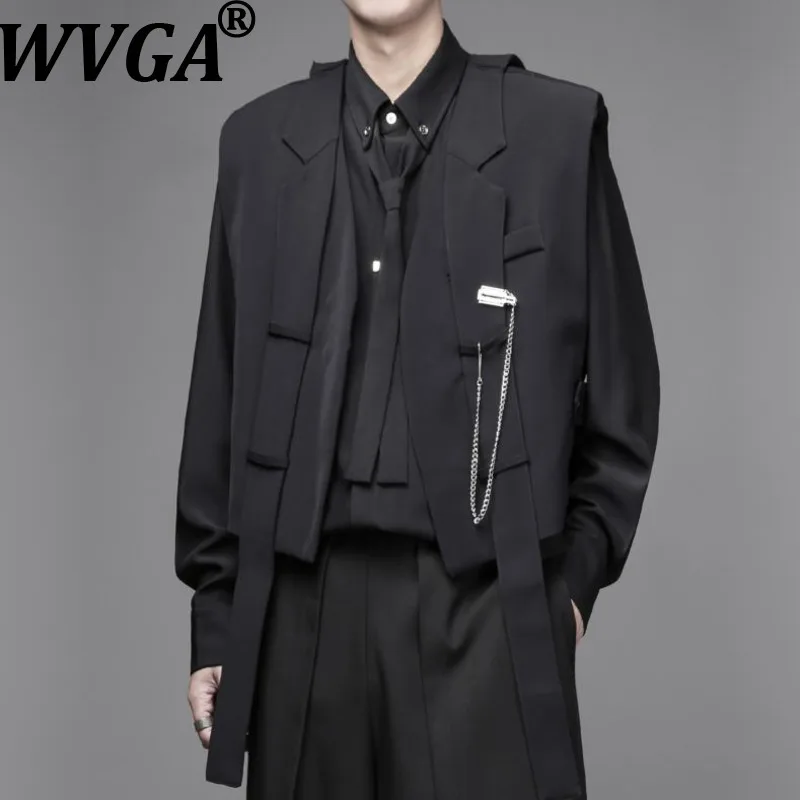 WVGA Spring Autumn New Man Tide Personality Deconstructed Design Sleeveless Suit Vests Niche Chic Casual Tank Top Ins Y2K W13806