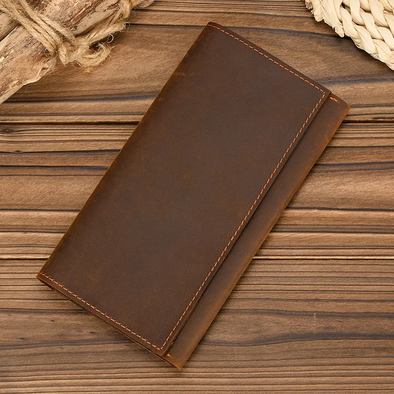 Vintage Genuine Leather Long Wallet Men Women Credit Card Holder Clutch Purse Coin Zipper Business Moible Phone Wallet