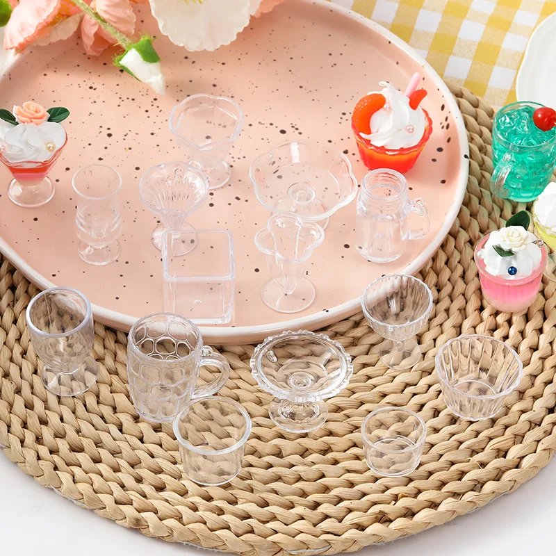 Dollhouse Mini Transparent DIY Pretend Play Kitchenware Toy Drink Cups Dish Tableware Miniatures 10pc/lot