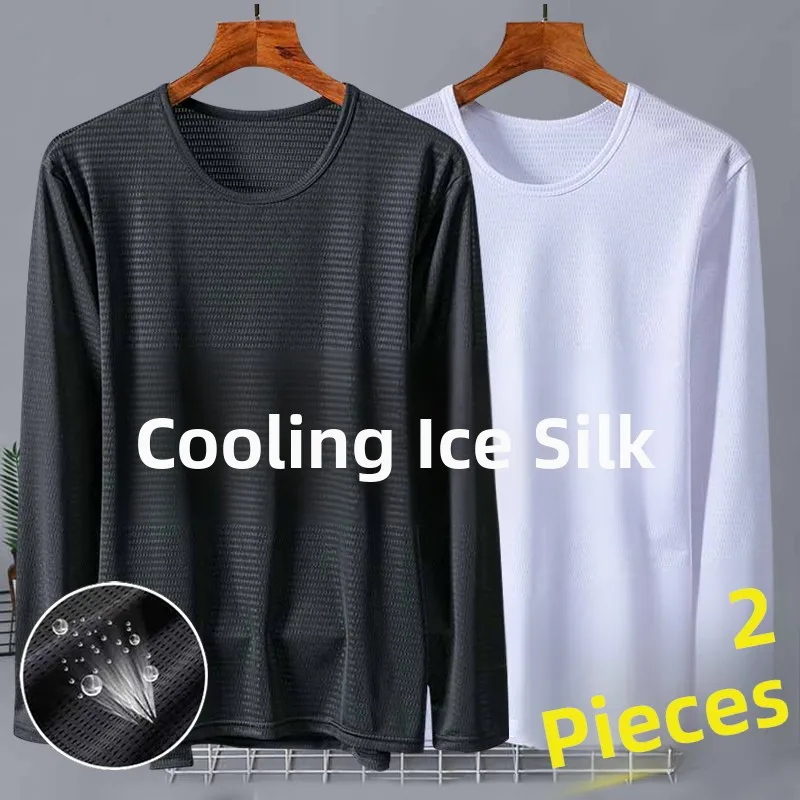 Ice Silk Quick Dry Mesh Long Sleeve round Neck T Shirt Men Summer Outdoor Sun Protection  Color Loose Hollow Breathable ...