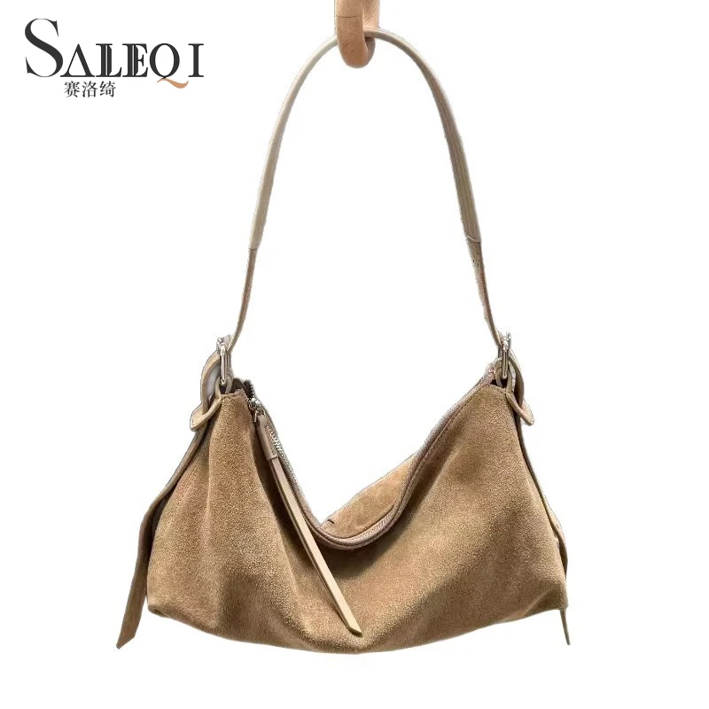 

Genuine Grade Suede Leather Women Shoulder Crossbody Bags Luxury Designer Brand Cowhide Underarm Bag for Woman New in Handbag