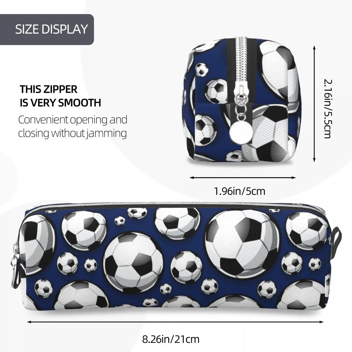 サッカーボールパターンブルー鉛筆ケースサッカースポーツ鉛筆ポーチペンホルダー学生バッグ学用品ジッパー文具