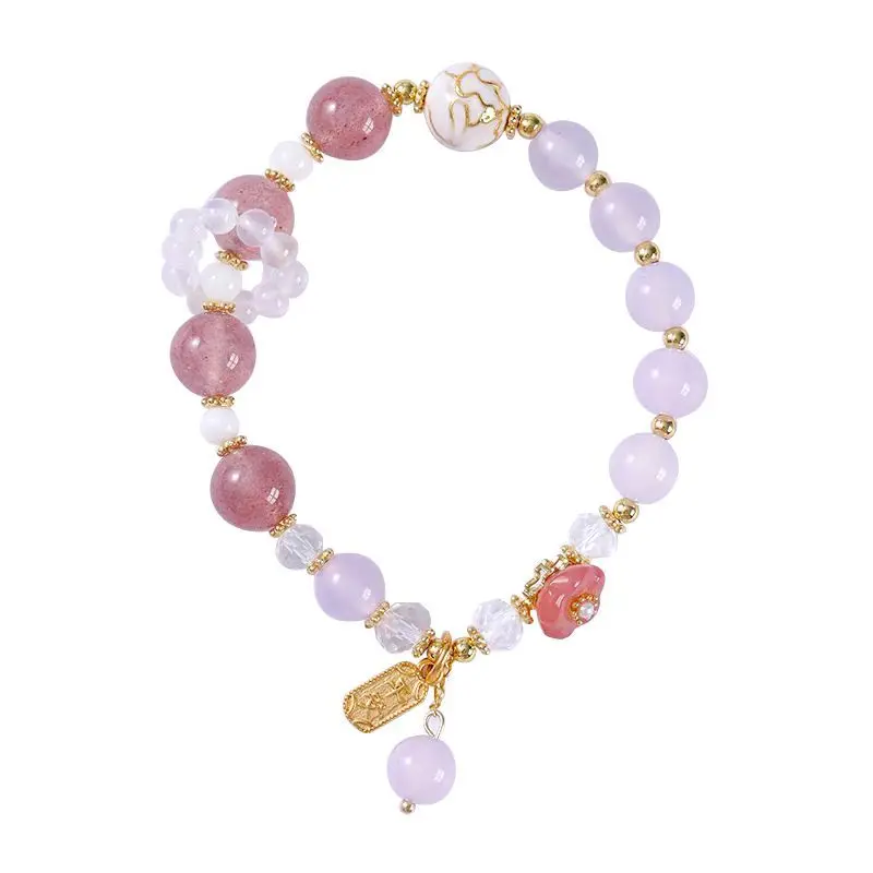 New Chinese Crystal Bracelet Strawberry Crystal Pink Bead HandString Women's Sweet Summer Fresh High-end Jewelry Girlfriend Gift