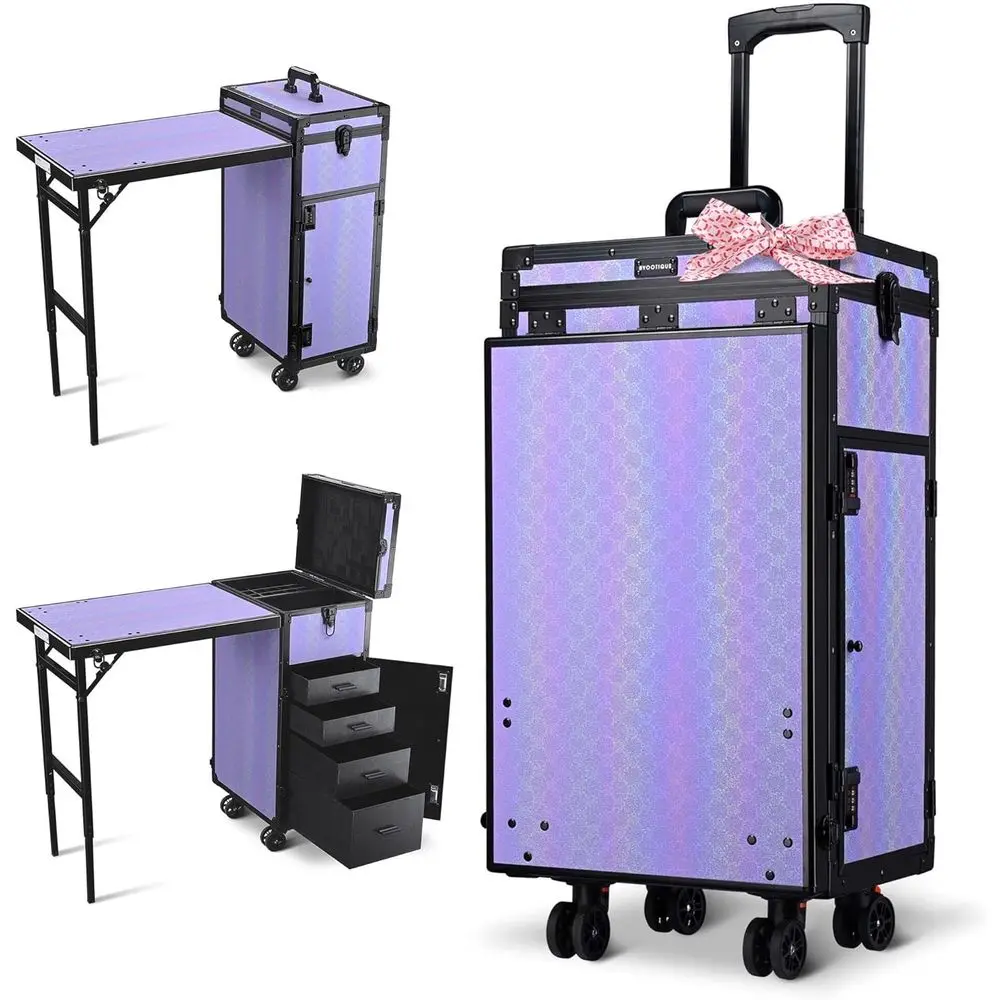 

Portable Rolling Nail Table with Storage for Manicure, Makeup, and Hair Services