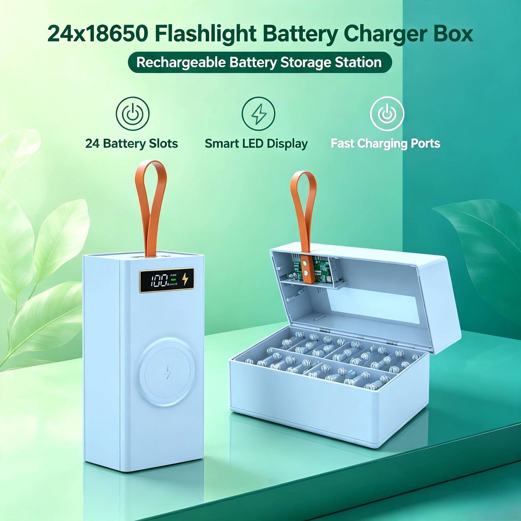 C24 24x18650 Flashlight Battery Charger Box Storage Organize Power Bank Holder DIY Shell Case Dual USB 18650 Battery Shell