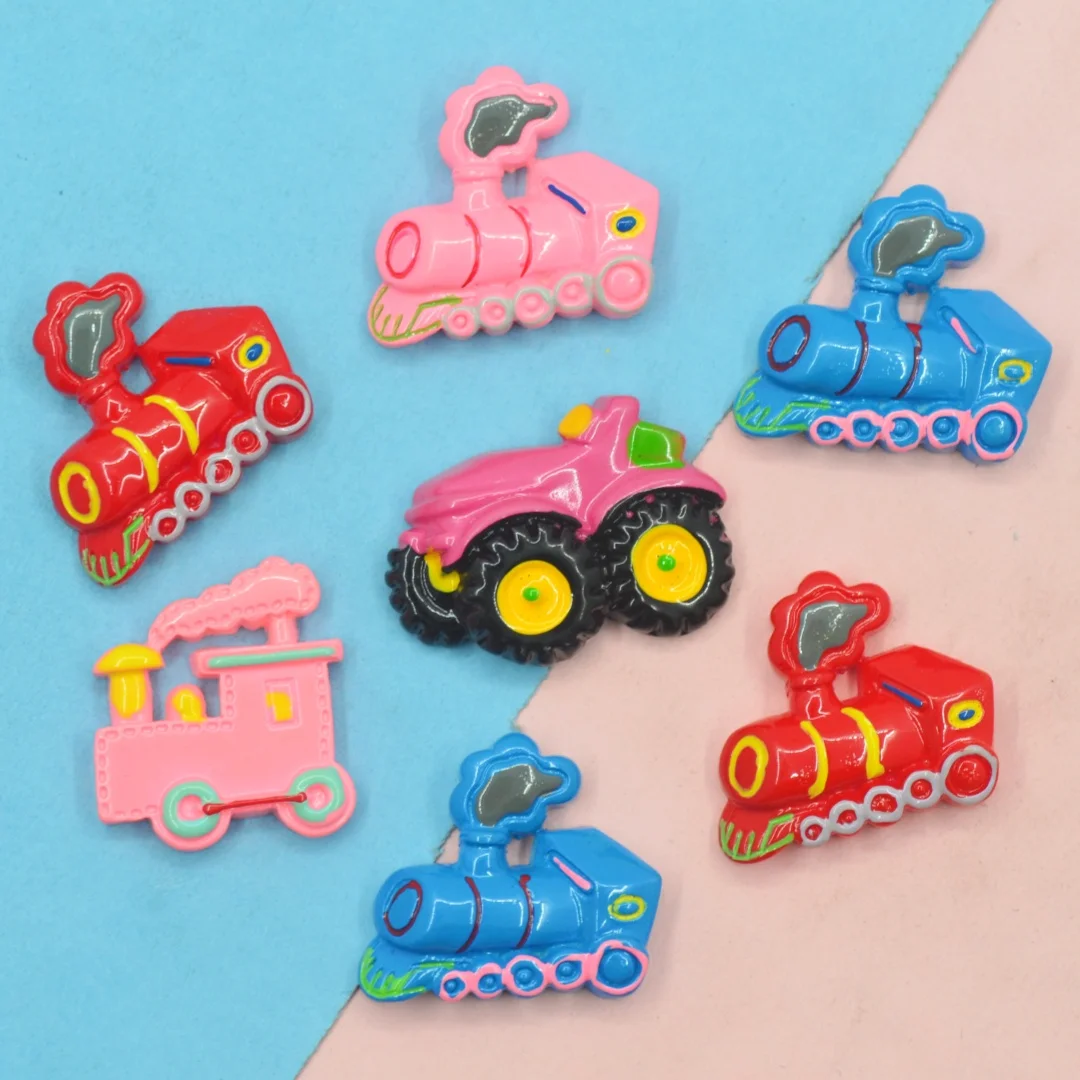 Resin Cartoon Train Tractor Dollhouse Miniature Back to School Crafts Scrapbooking Embellishments DIY Crafts Supplies-10PCS