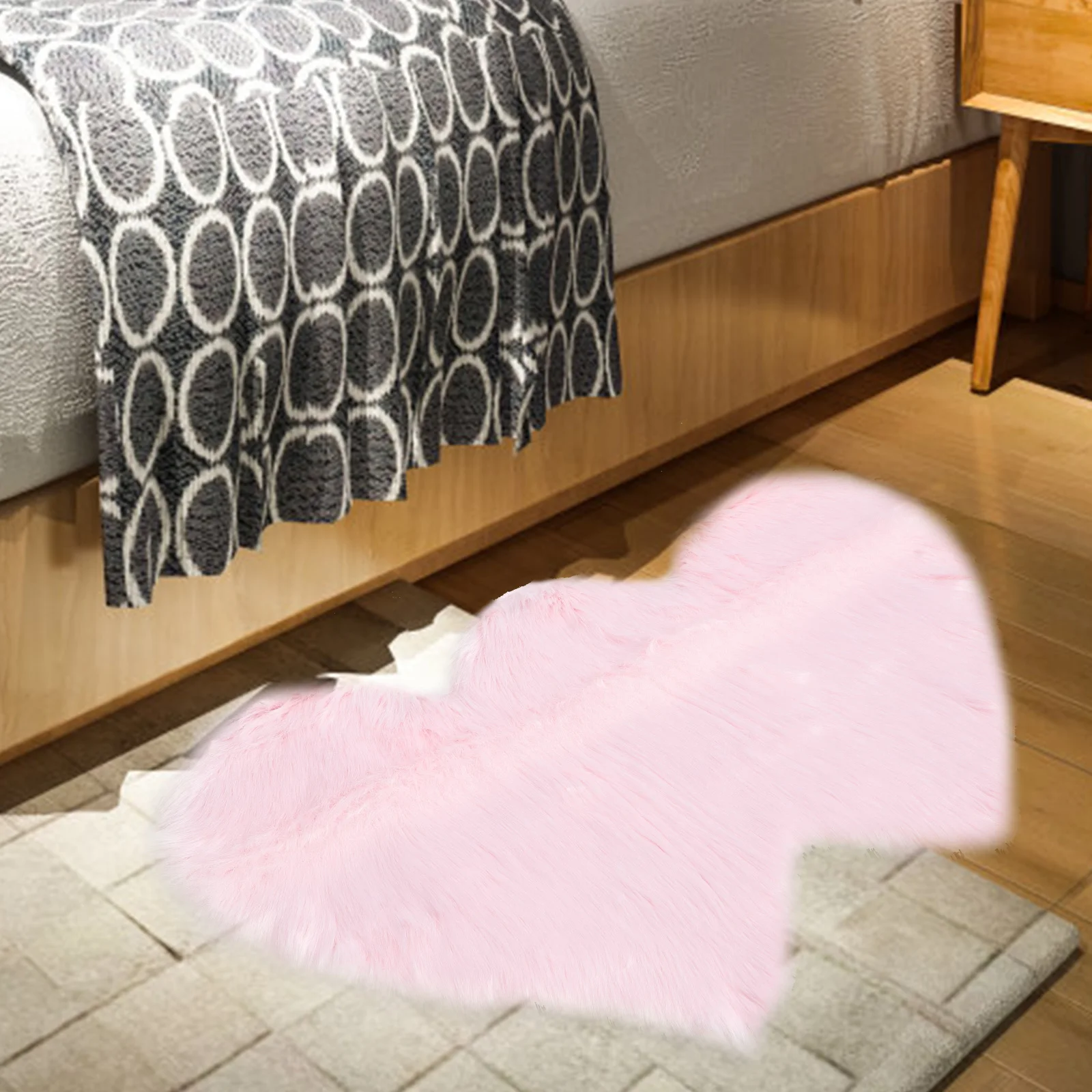 

Double Heart Shape Imitation Wool Carpet Washable Reusable Floor Rug Bedside Chair Pad Decorative Small Area Mat