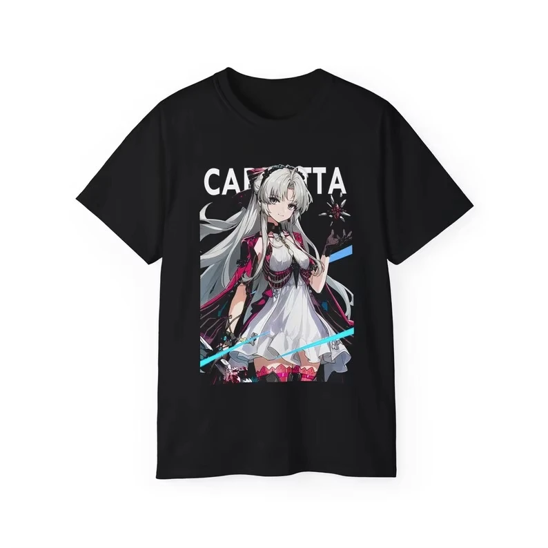 2026 الصيف رائجة البيع خمر كارلوتا Wuthering موجات قميص مروحة Wuwa هدية للجنسين قميص كبير الحجم خمر الجرافيك للجنسين بلايز تيز #1