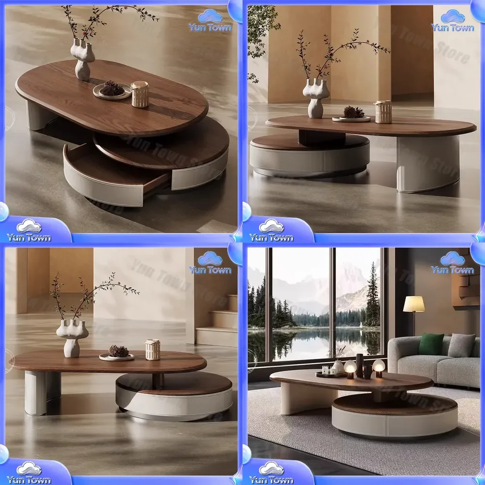 for Medieval Style Telescopic Round Coffee Table for Small Apartment Modern Simple Living Room Retro Light Luxury Internet