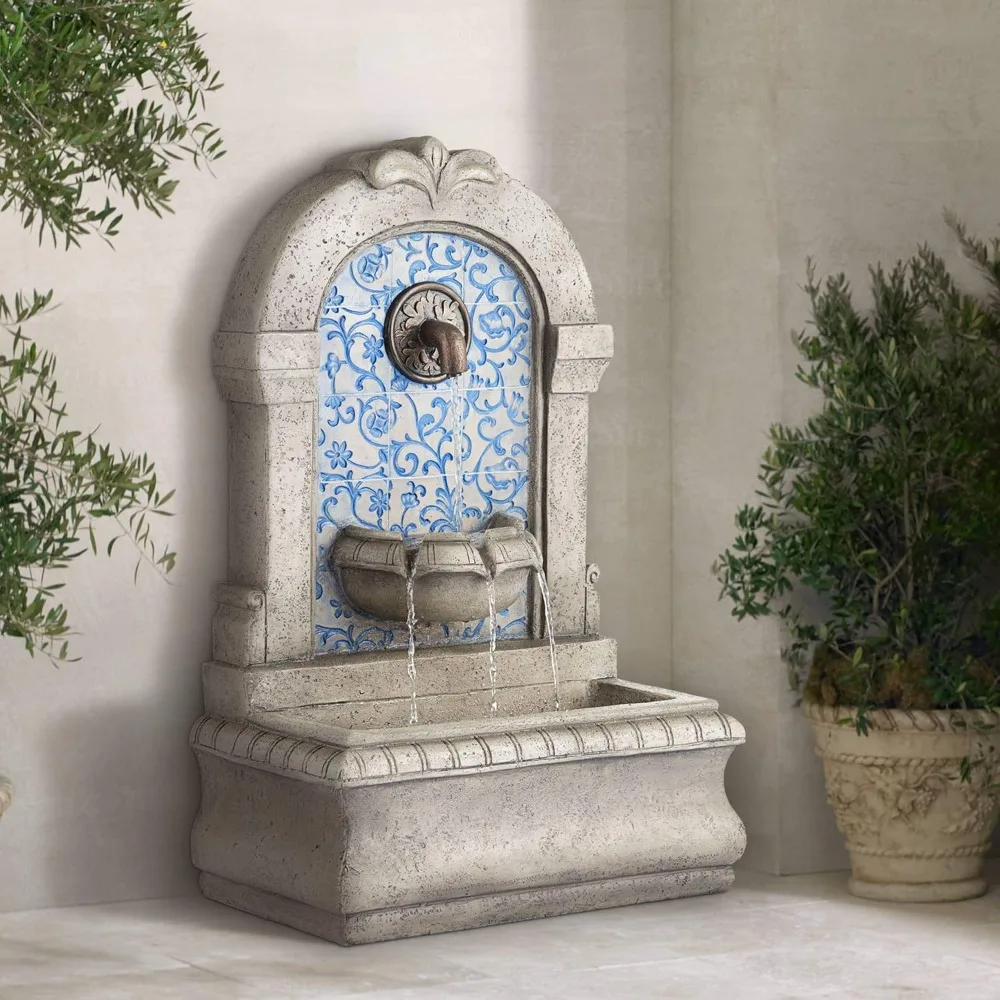 NEW Manhasset Modern Outdoor Floor Water Fountain Stone Classic Blue Tile Mosaic 30 1/4