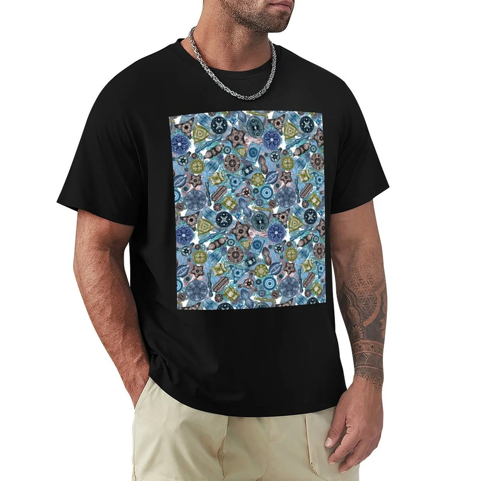 

Ernst Haeckel Cool Toned Diatoms Tossed over Sea Squirts T-Shirt graphics oversizeds t shirts for men pack