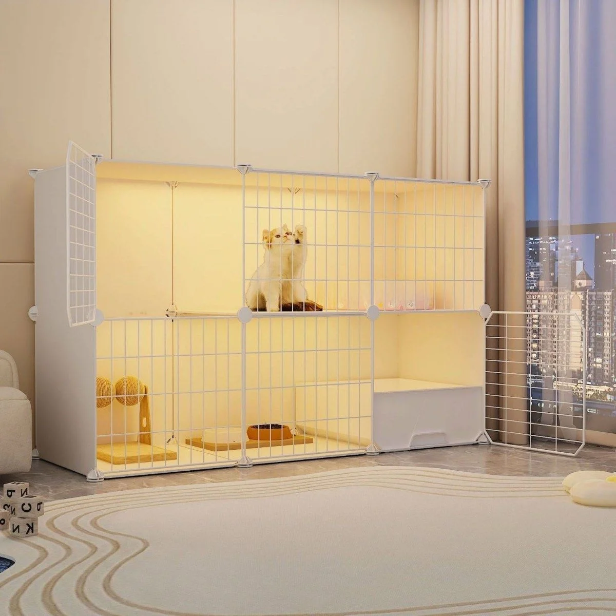 猫用ヴィラ-トイレ付き-引き出し式-室内用-猫ケージ-猫ハウス-猫キャビネット-猫シェルター-空の猫ケージ-多機能