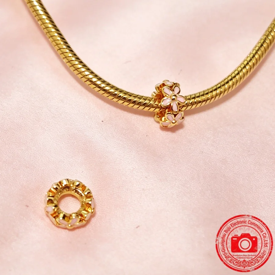 New Original Charm Beads White Daisy Flower Spacer&Clear Sparkle Spacer&Golden Moon Bead Fit Pendant Bracelet Women Jewelry Gift