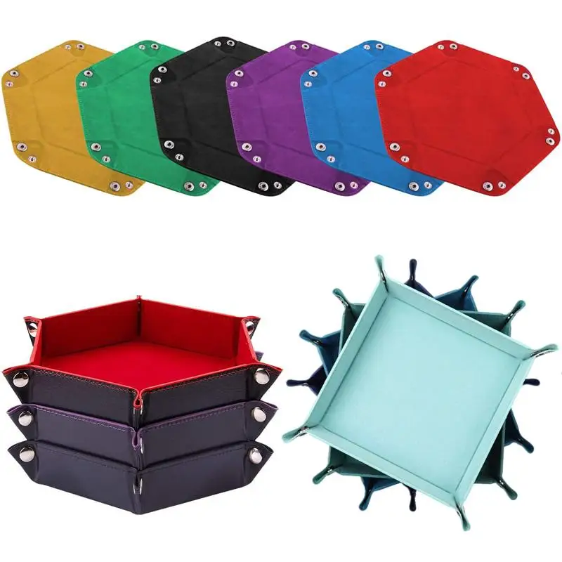 1pc Hexagonal Dice Tray and Miscellaneous Storage Box Board Game Dice Tray Accessories Leather Dice Tower