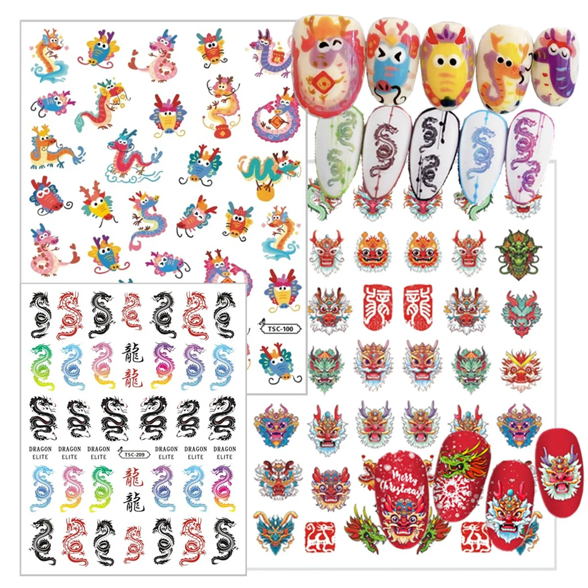 TSC-254 Dragon Year Newest XMAS New Year 3d Nail Art Stickers Nail Decal Stamp Slider