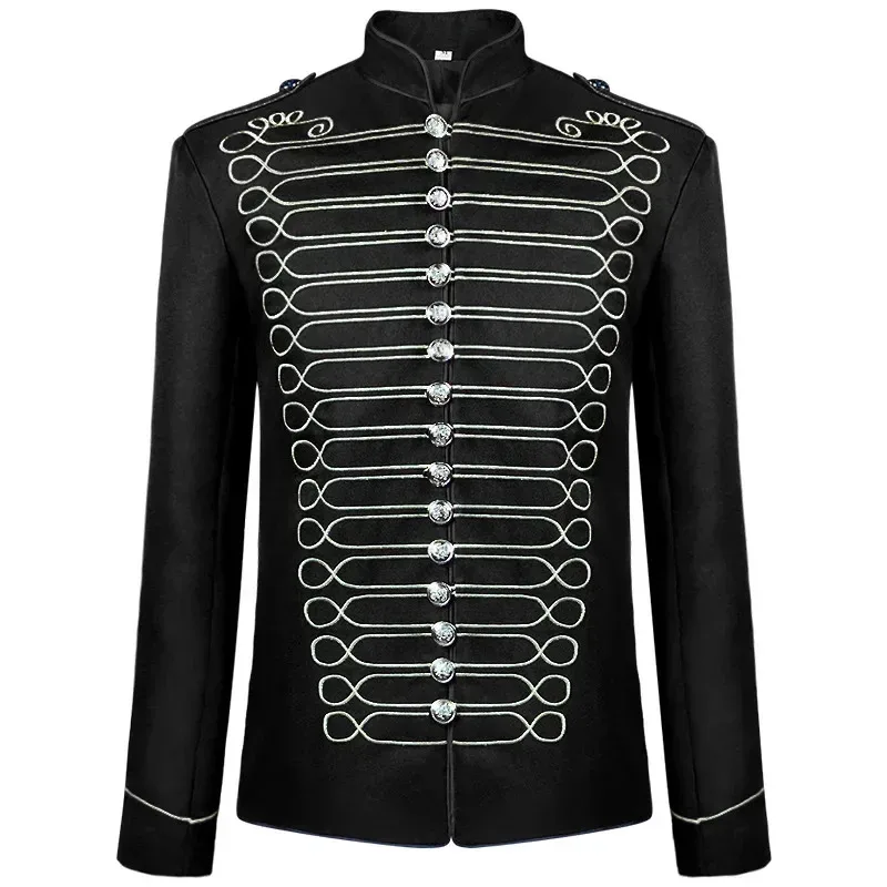 

New 2025 Embroidery Men's Hussar Jacket Medieval Cosplay Blazer Gothic Steampunk Coat Drummer Parade Uniform Military Jac eqs9X