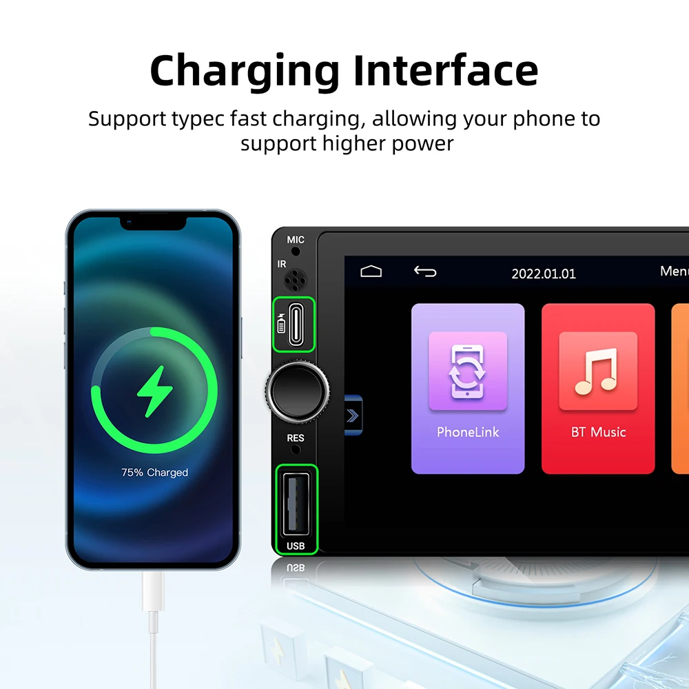1DIN 6.86 بوصة راديو السيارة العالمي MP5 يدعم Carplay اللاسلكي أندرويد السيارات AUX USB BT شاشة تعمل باللمس مشغل فيديو الوسائط المتعددة