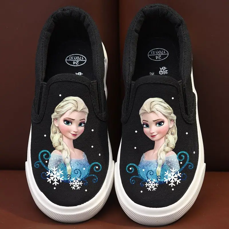 Disney zapatos de princesa Elsa de Frozen para niños, zapatillas deportivas blancas de lona para niñas, zapatillas informales de tenis de dibujos