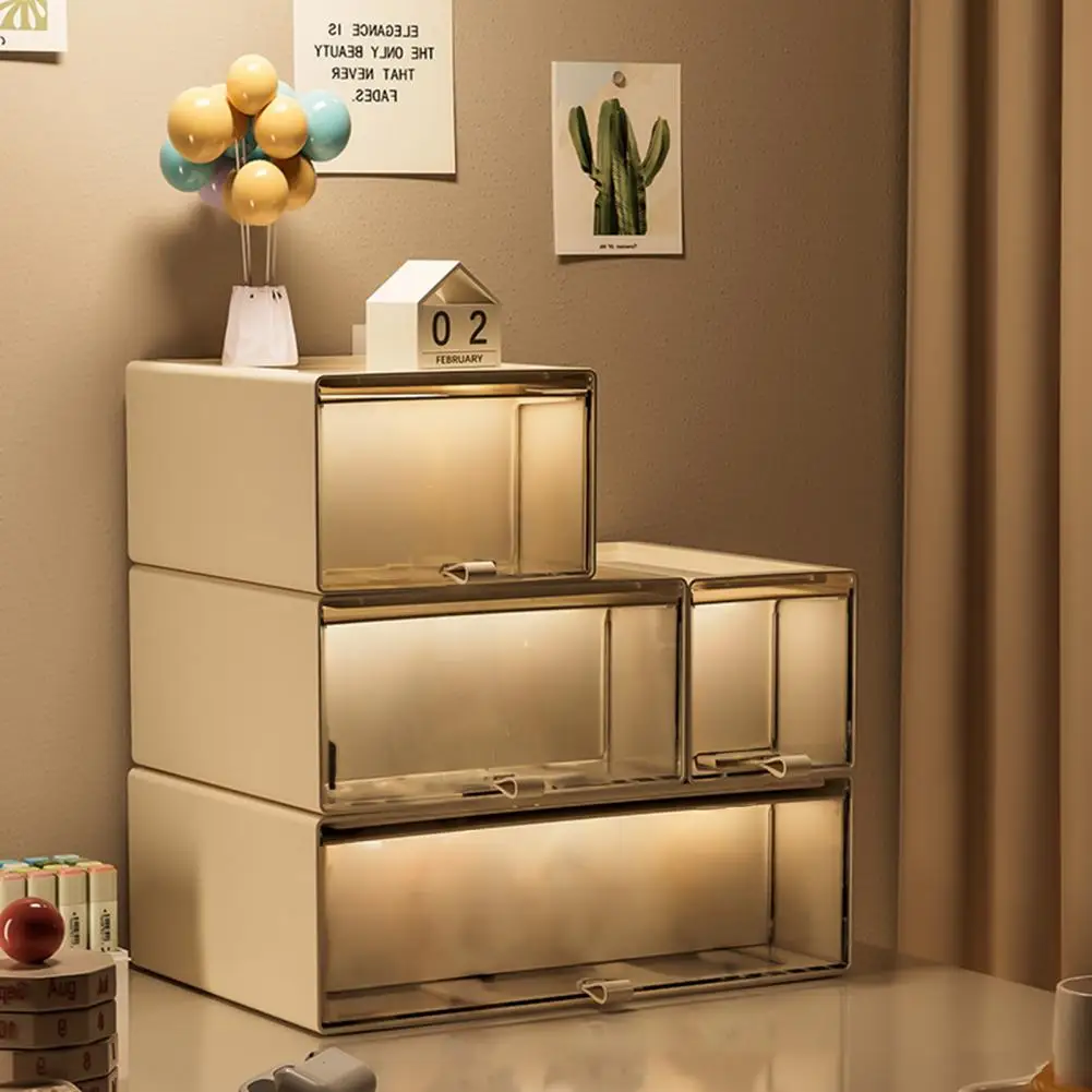 Transparent Drawer Style Storage Box Large Capacity Cosmetic Stationery Organizer for Students Desktop Combination Partition