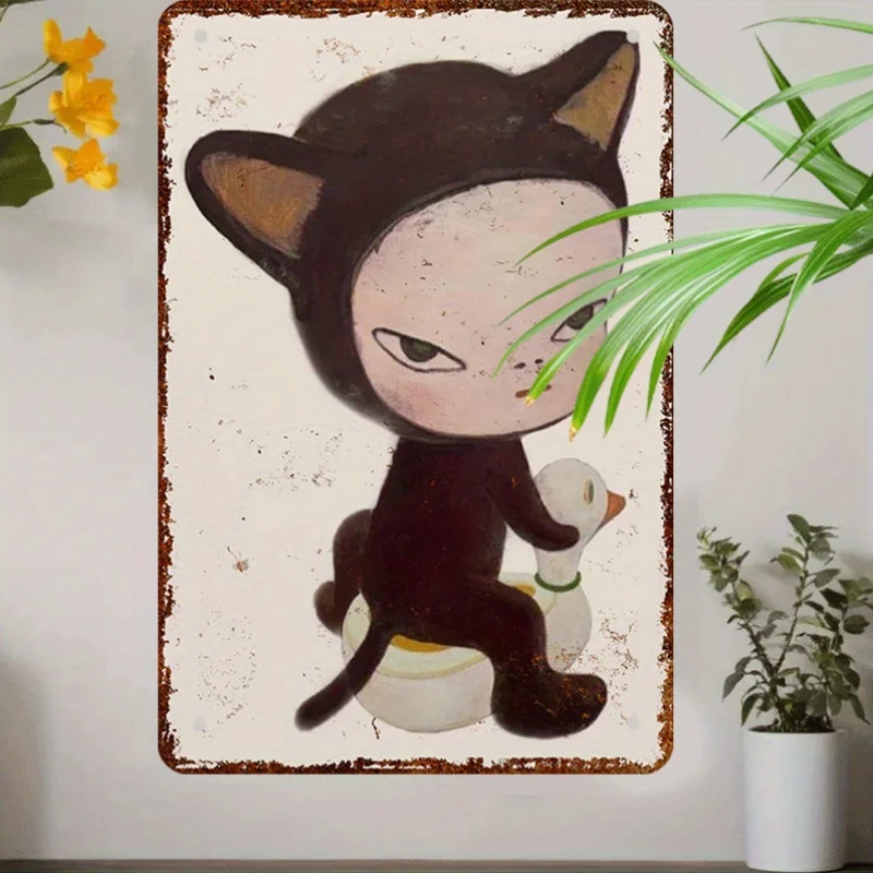 Art Deco Metal Wall Art, Funny Cat on Toilet, , Durable, UV Resistant, Indoor/Outdoor, Easy to Hang, with Christmas Gift, for M